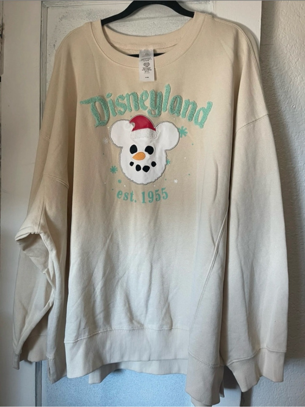 Disney Cream Crewneck Sweatshirt with Festive Snowman Patch